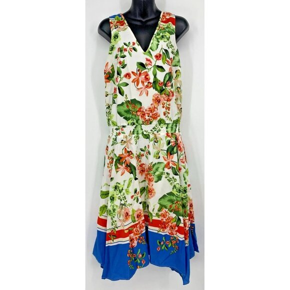 Tommy Hilfiger Women Dress  Size 6 Ivory Floral Sleeveless V Neck Smock Stretch - Picture 1 of 6